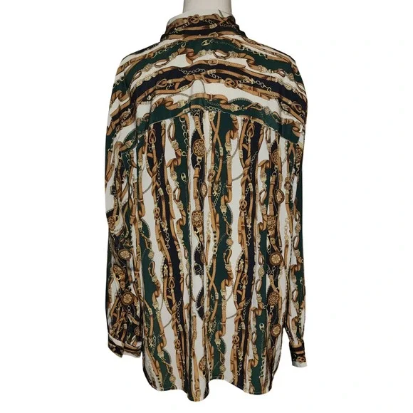 VTG Elisabeth Liz Claiborne Size 18 Equestrian Chain Print ButtonUp Long Sleeve - Picture 3 of 6